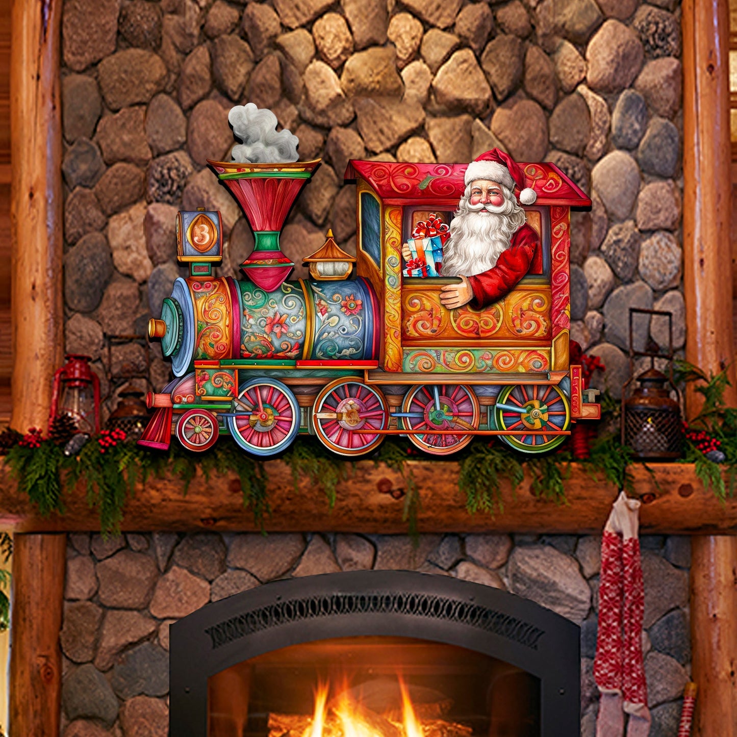 Santa's Train Holiday Door Decor by G. Debrekht - Christmas Santa Snowman Decor - 8611090H