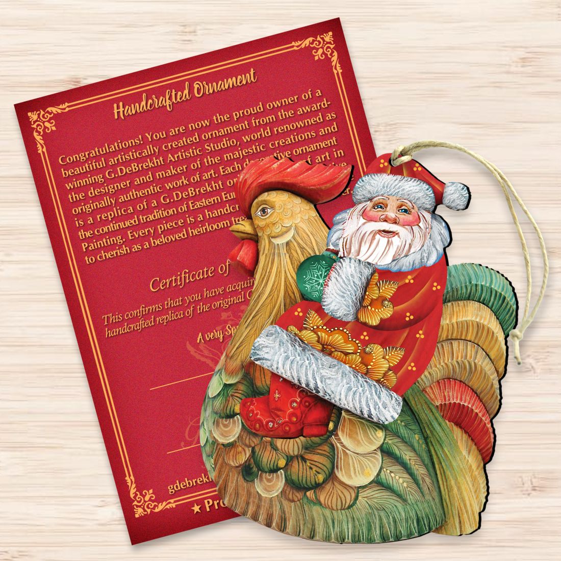 Santa Rooster Wooden Ornaments by G. DeBrekht - Christmas Santa Snowman Decor - 8111340