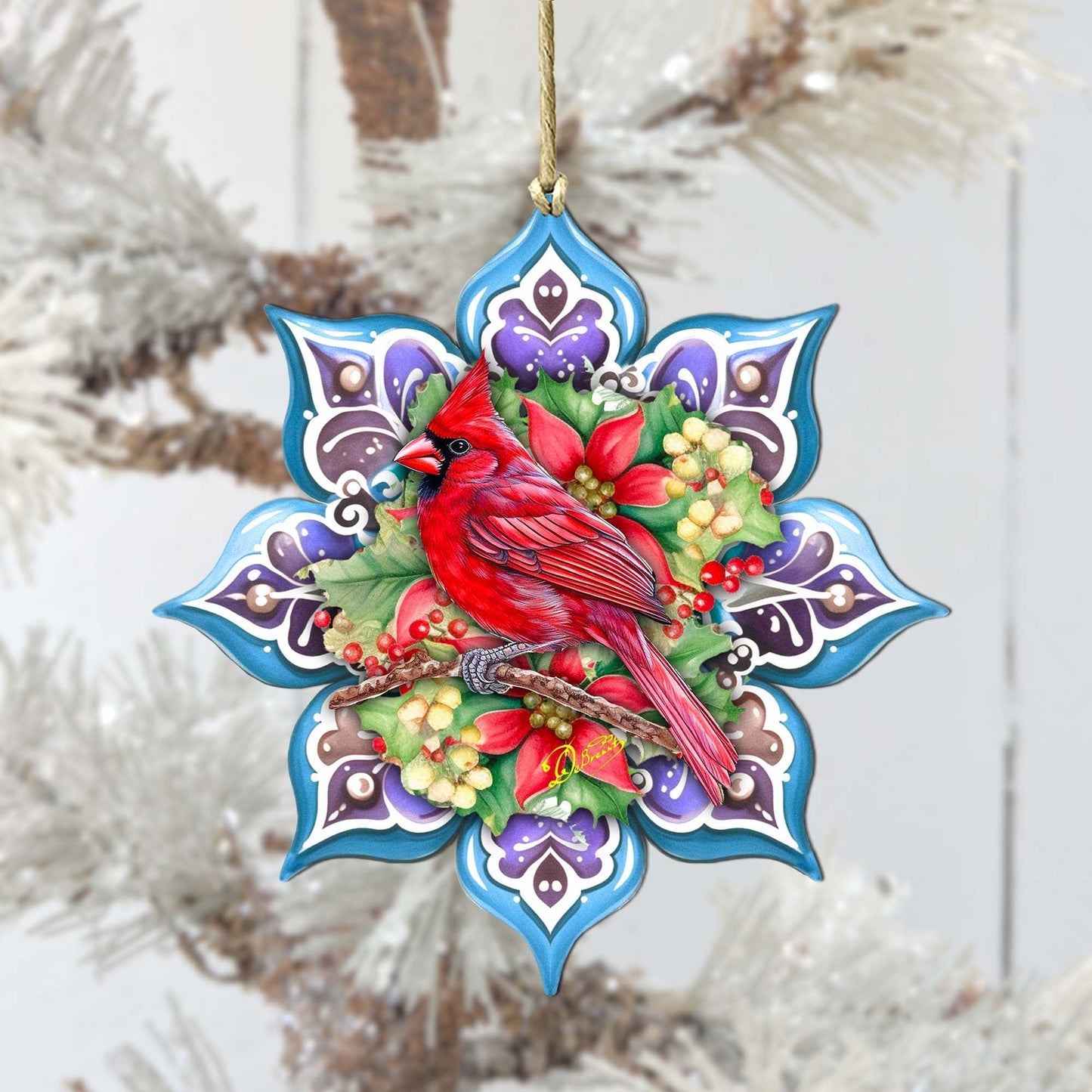 Cardinal Snowflake Wooden Ornaments by G. Debrekht - Nature Wildlife Decor - 8688411