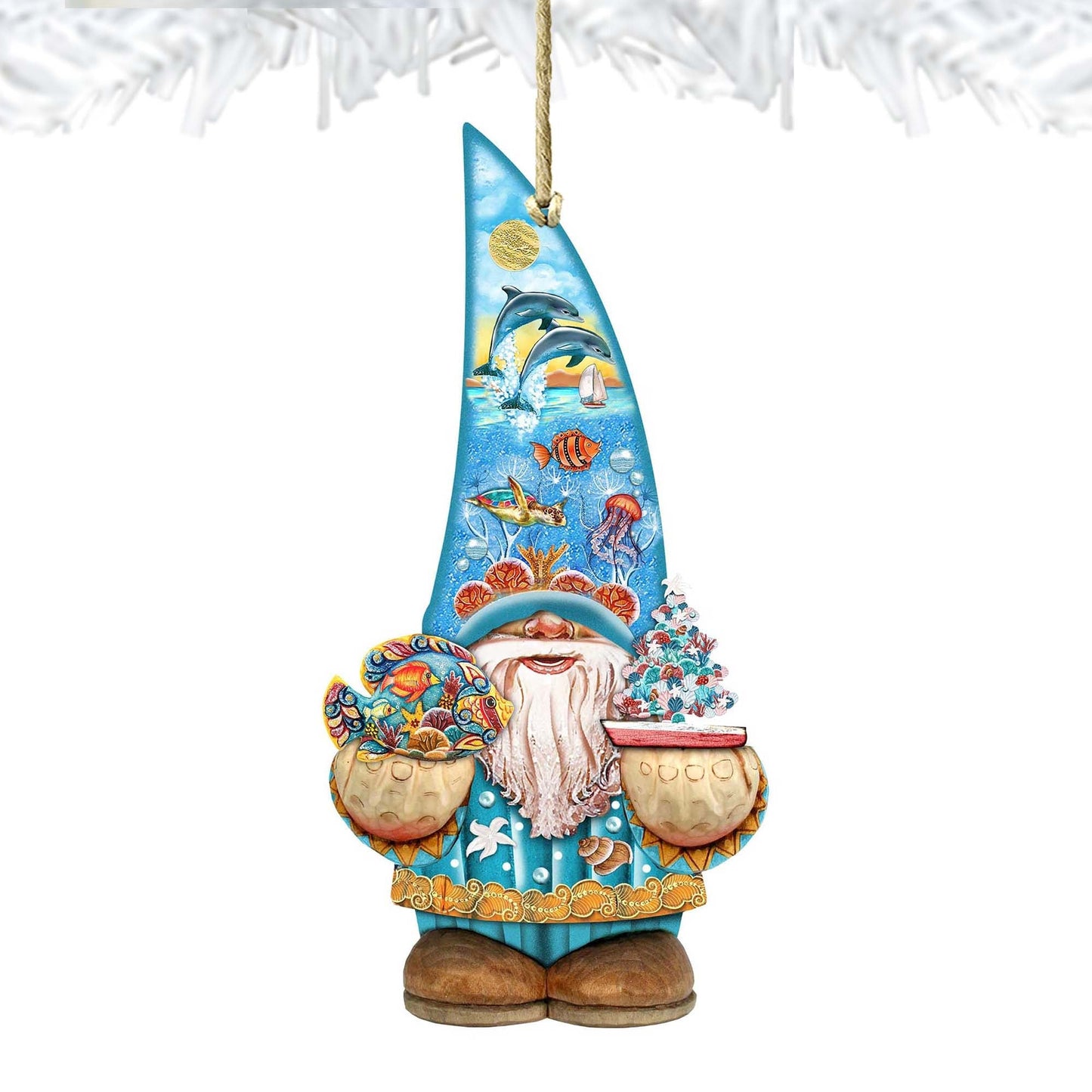 Coastal Gnome Dwarf Wooden Ornaments by G. DeBrekht - Coastal Holiday Decor - 8611014