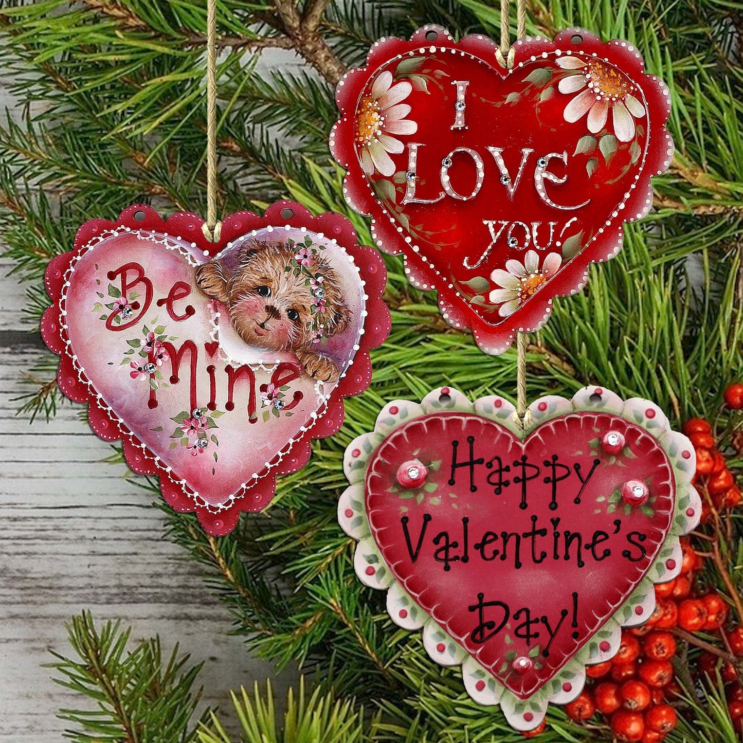Hearts of Love Wooden Ornaments Set of 3 by G. Debrekht - Love Family Decor - 8091054-S3