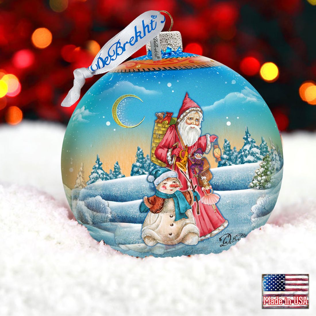 Winter Village Christmas Ball Glass Ornament Limited Edition by G. DeBrekht - Christmas Santa Snowman Decor - 73855
