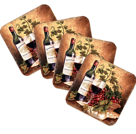 Vine and Grapes Wooden Cork Coasters Gift Set of 4 by Nature Wonders - Nature Wildlife Decor  - 95349-2C-S4