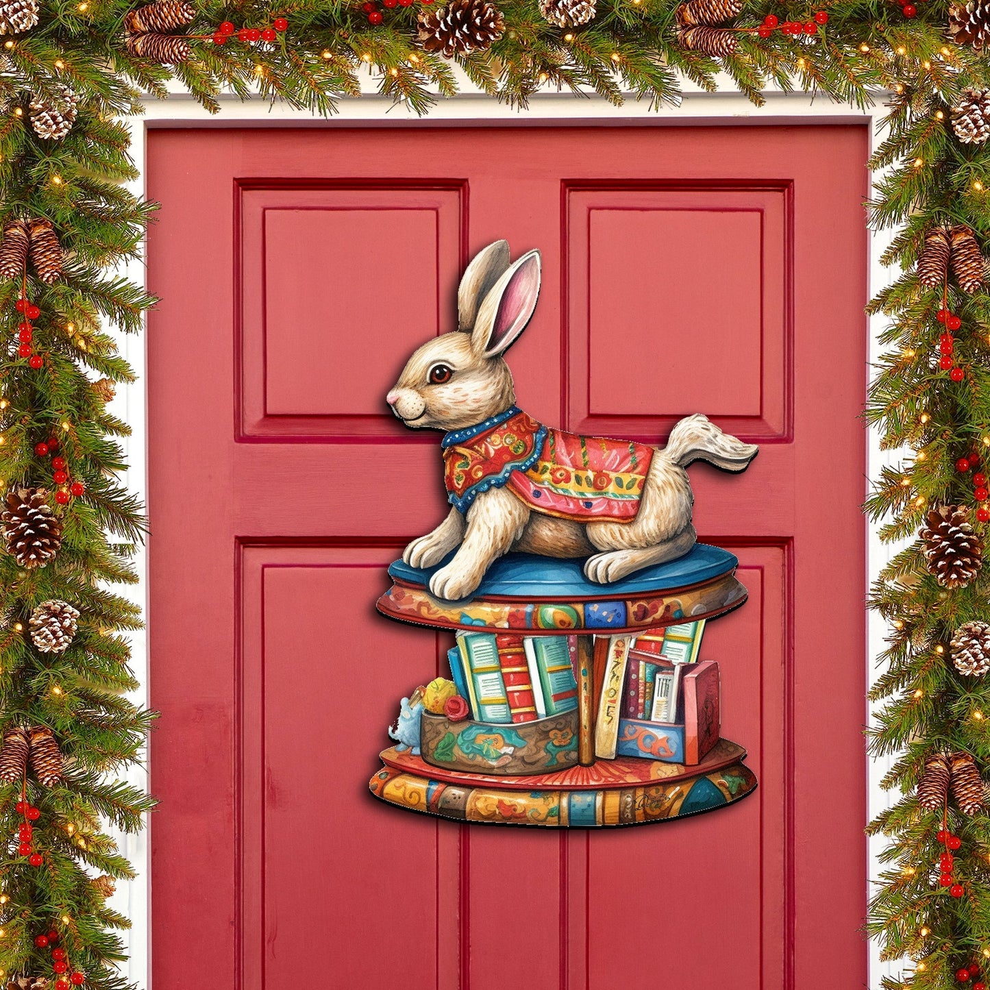 Carousel Bunny with Books Holiday Door Decor by G. Debrekht - Christmas Decor - 8611085H