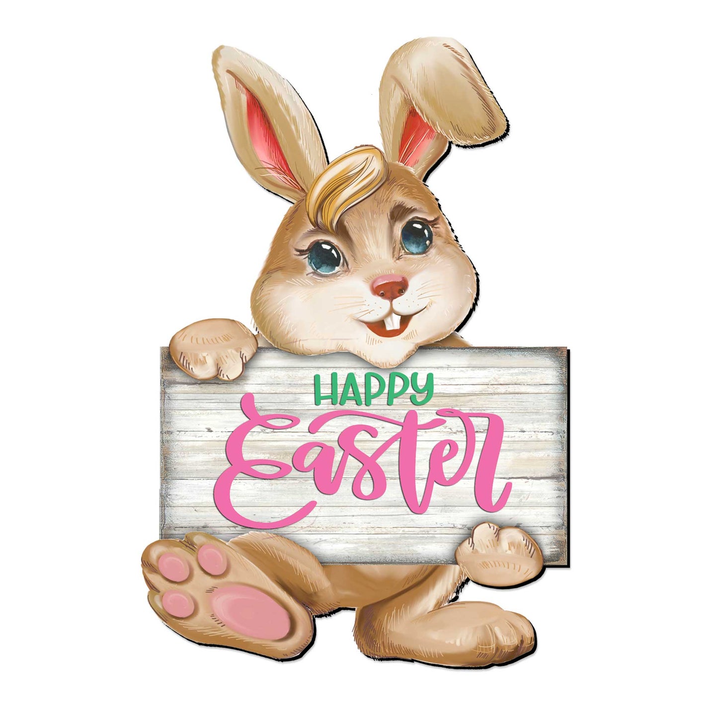 Happy Easter Bunny Wooden Door Hanger by G. DeBrekht - Easter Spring Decor - 815433-1H