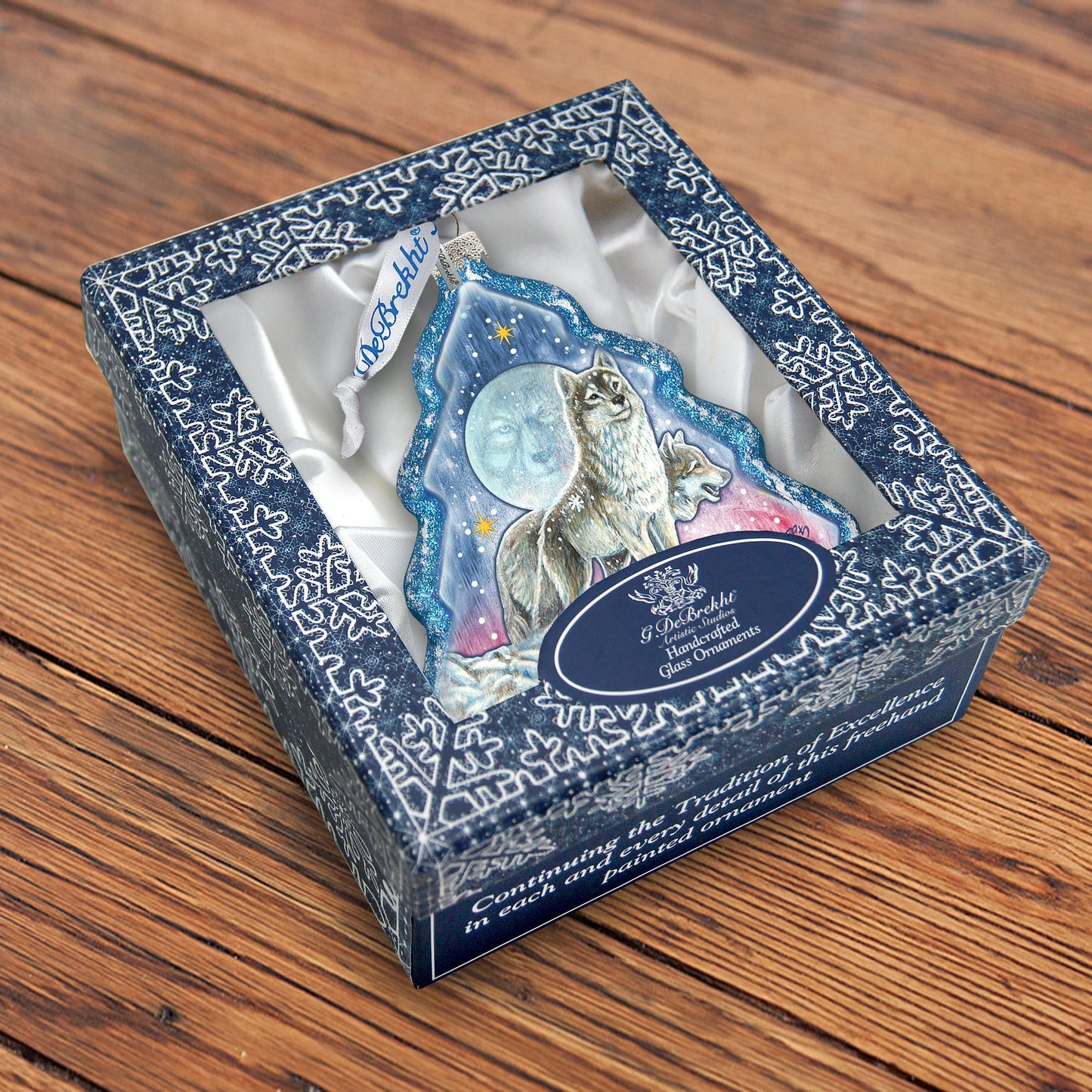 Howling at The Moon Wolves Glass Ornament by G. DeBrekht - Wildlife Holiday Decor - 762-024