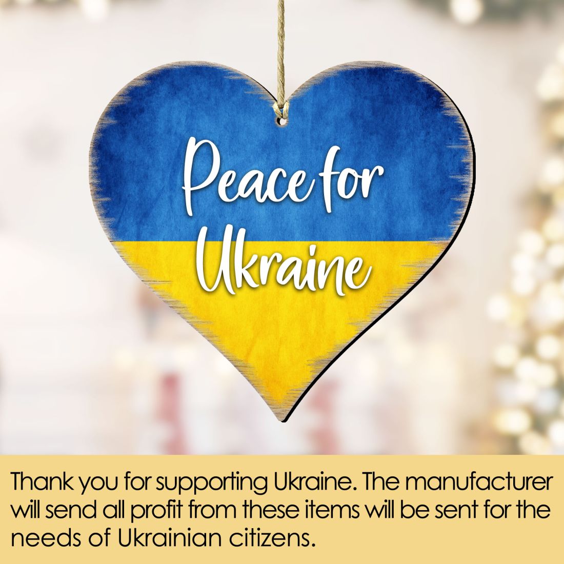 Piece for Ukraine Heart Wooden Ornaments - International Decor - 8187122
