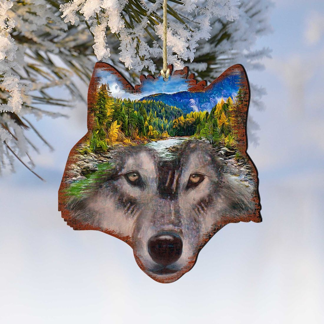 Wolf Face Wooden Ornaments by G. DeBrekht - Wildlife Holiday Decor - 8198227-4