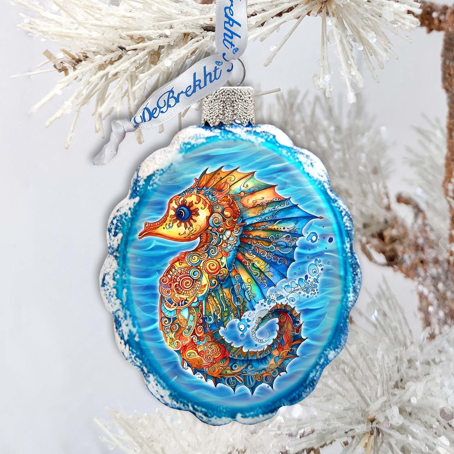 Nautical Christmas Ornaments - Rainbow Seahorse Keepsake Glass Ornaments by G. Debrekht - Christmas Decor - 777411