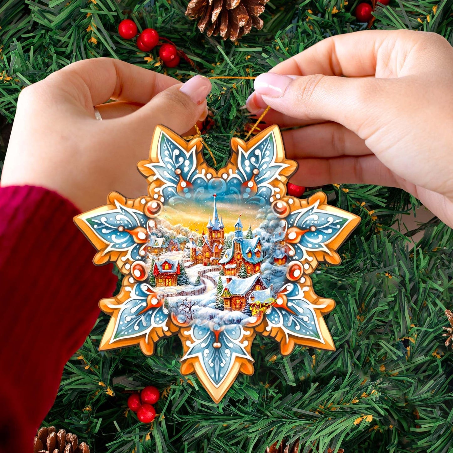 Christmas Night Snowflake Wooden Ornaments by G. Debrekht - Christmas Decor - 8688416