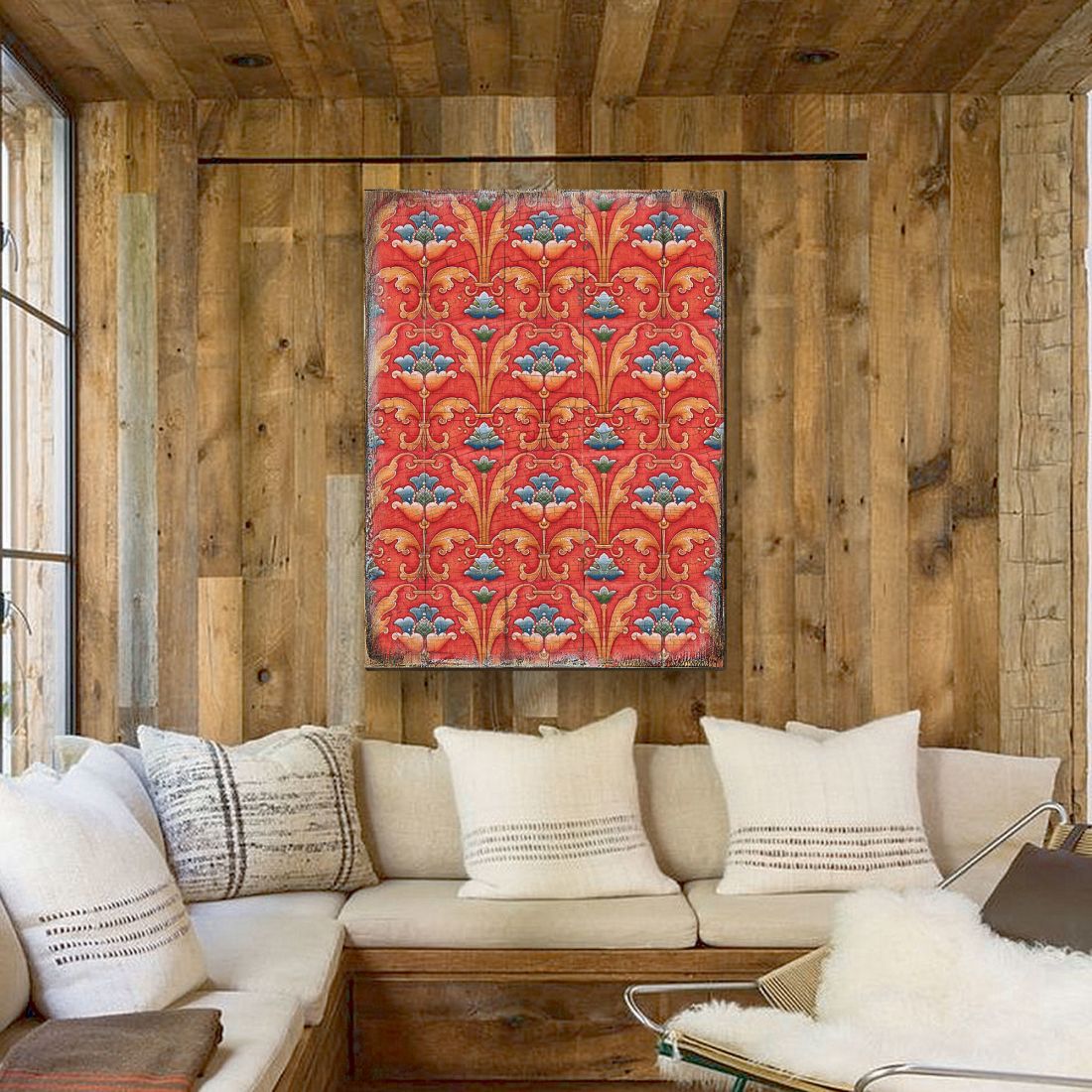 Red and Blue Floral Rustic Wooden Wall Art by G. DeBrekht - Floral Ornamental Decor - 95017B