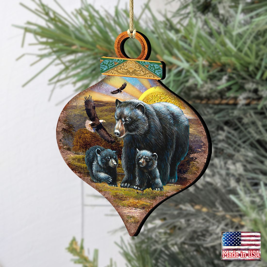 Rising Sun Bears Family Drop Wooden Ornaments by G. DeBrekht - Wildlife Holiday Decor - 8035214
