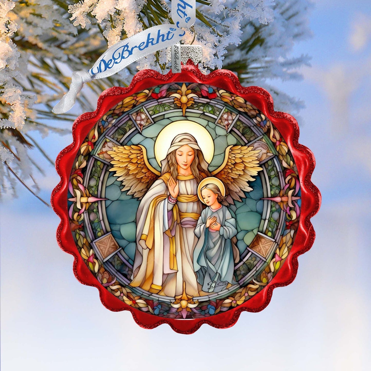 Guardian Angel Wreath Glass Ornament by G. Debrekht - Nativity Holiday Decor - 759-053