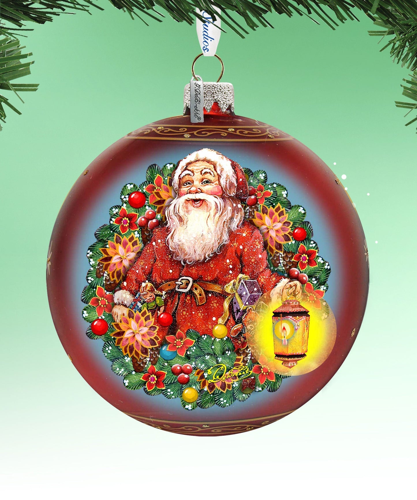 Enchanted Santa Glass Ornament Limited Edition by D. Gelsinger - Christmas Santa Snowman Decor - 73887-1003