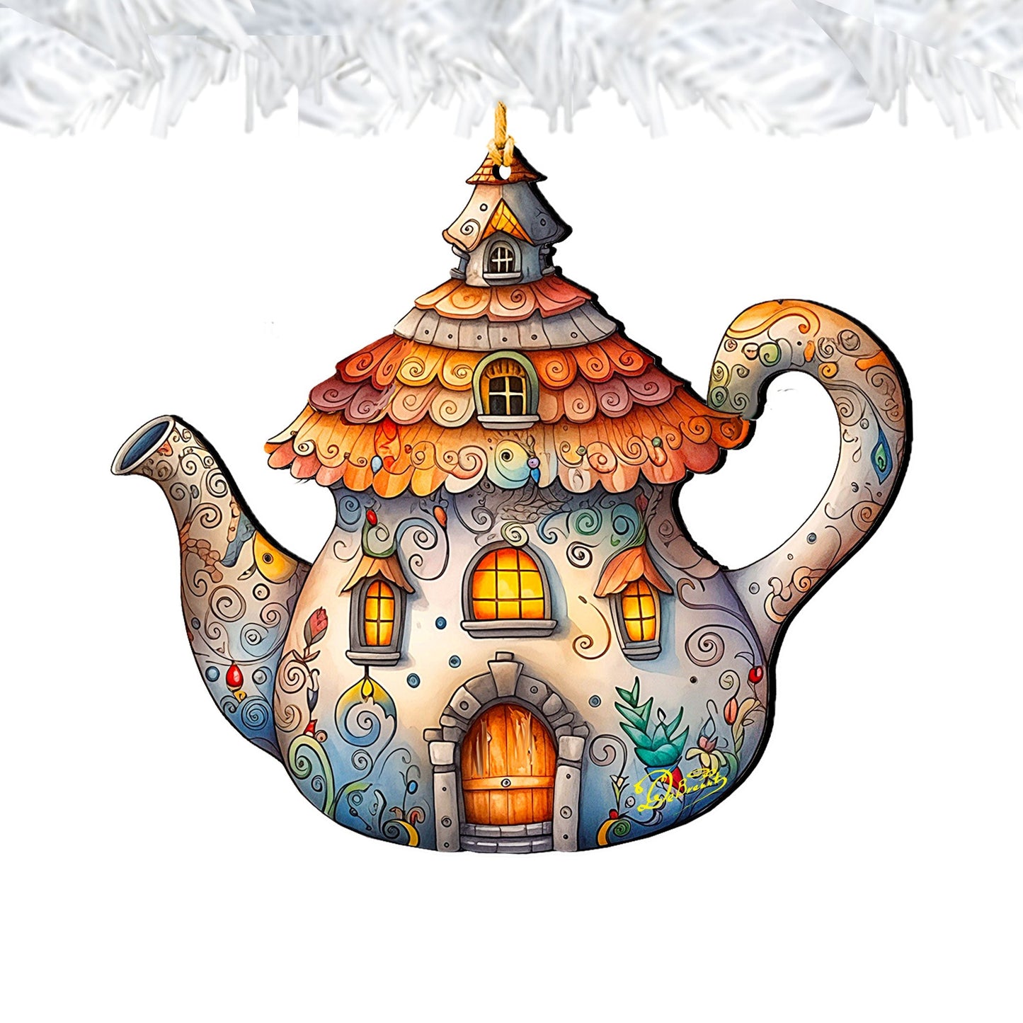 Teapot Decorative Wooden Ornaments by G. Debrekht - Love Family Decor - 8688312