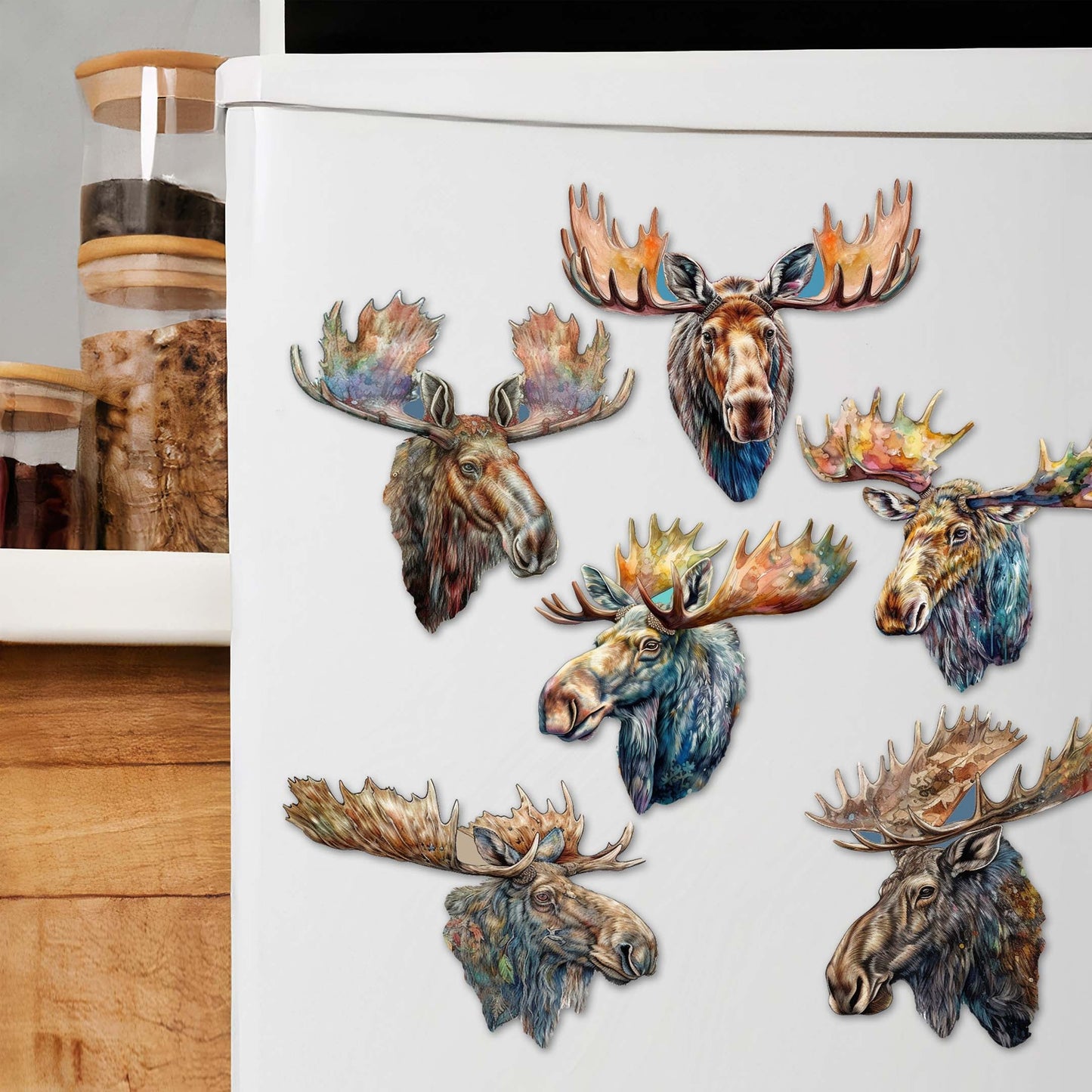 Majestic Moose Decorative Wooden Magnets Set of 6 by G. Debrekht - Wildlife Decor - 8090108G-S6