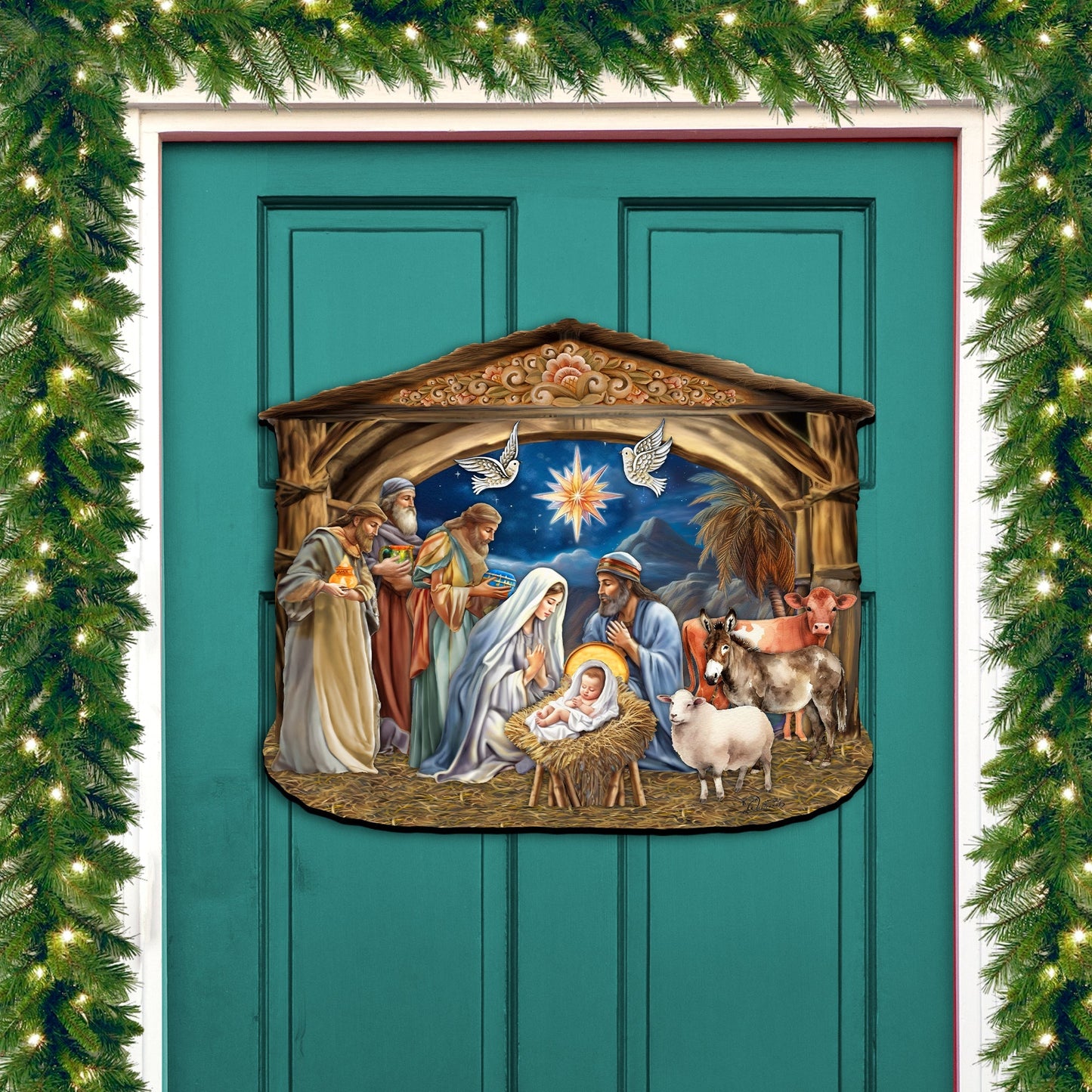 The Birth of Jesus Nativity Scene Holiday Door Decor by G. Debrekht - Nativity Holiday Decor - 8652761H