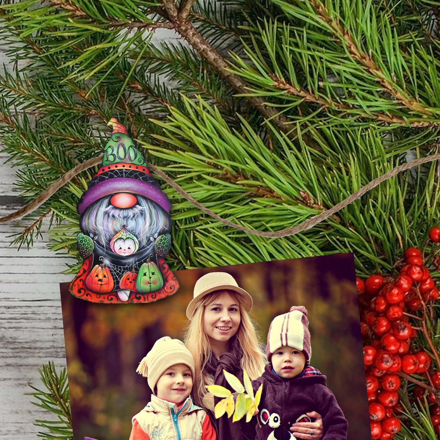 Hello Fall - Pumkin, Scarecrow, Gnome Decorative Wooden Clip-on Ornaments Set of 6 by Jamie Mills-Price - Thanksgiving Decor - 8090047C-MP-S6