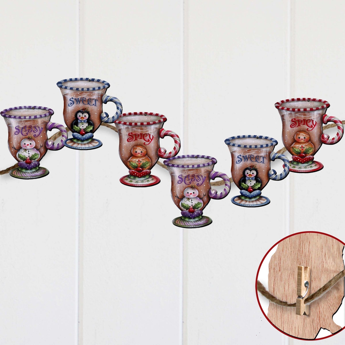 Sweet and Spicy Season Decorative Wooden Clip-on Ornaments Set of 6 by Jamie Mills-Price - Christmas Decor - 8090053C-MP-S6