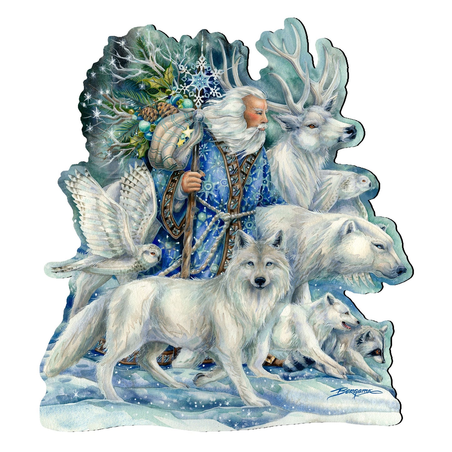Cool Winds Father Winter Animals Wall Art by J. Bergsma - Wildlife Holiday Decor - 8591862W-JB