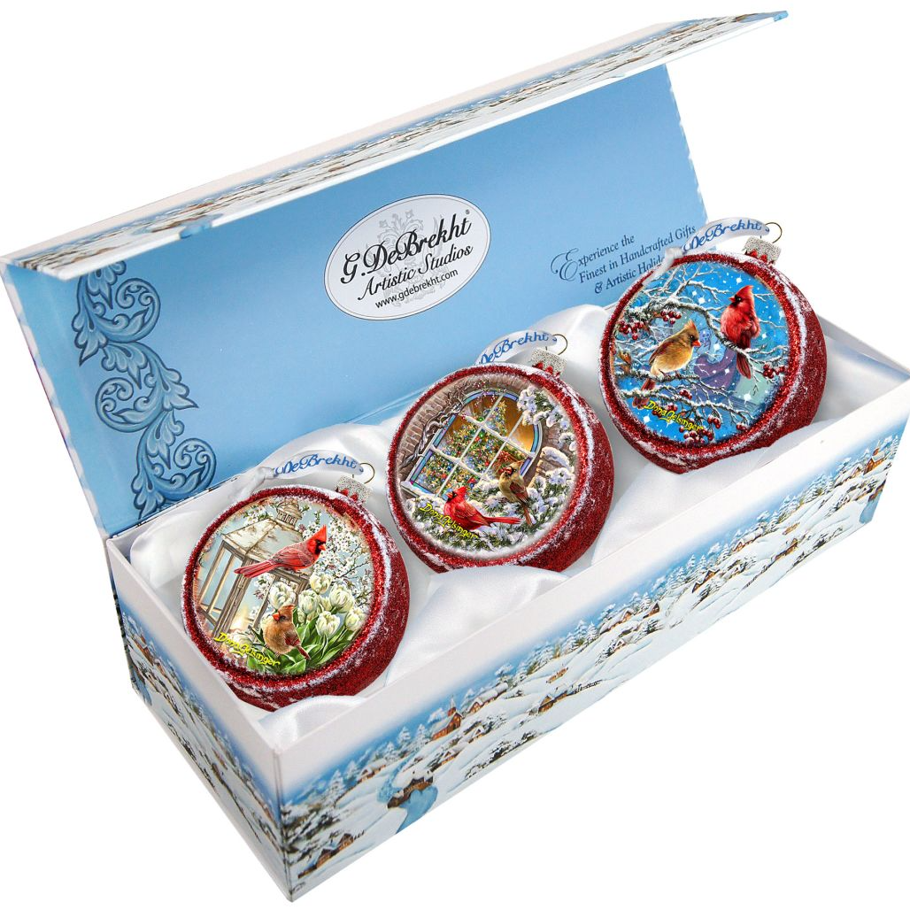 Winter Birds Glass Ornament Set of 3 by D. Gelsinger - Christmas Decor - 73746-S3-DG