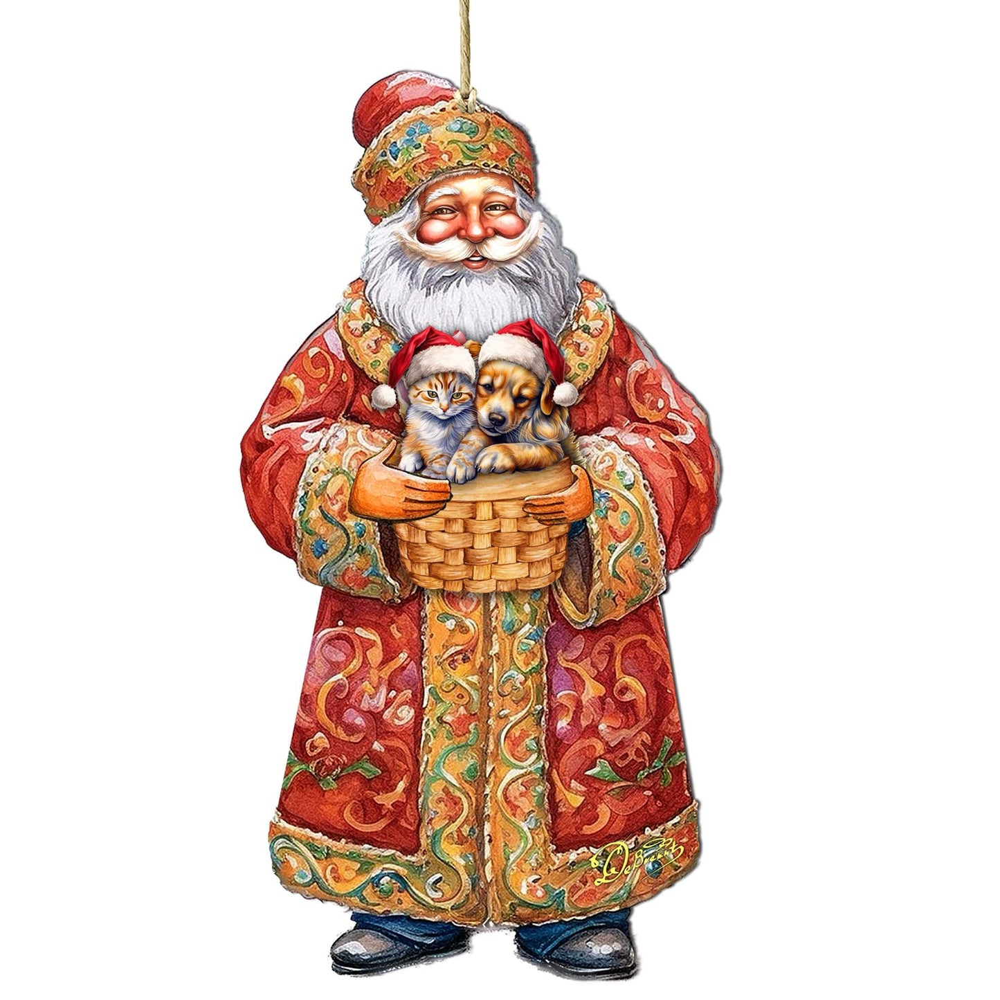 Yuletide Pets with Santa Wooden Ornaments by G. Debrekht - Christmas Santa Snowman Decor - 8691406