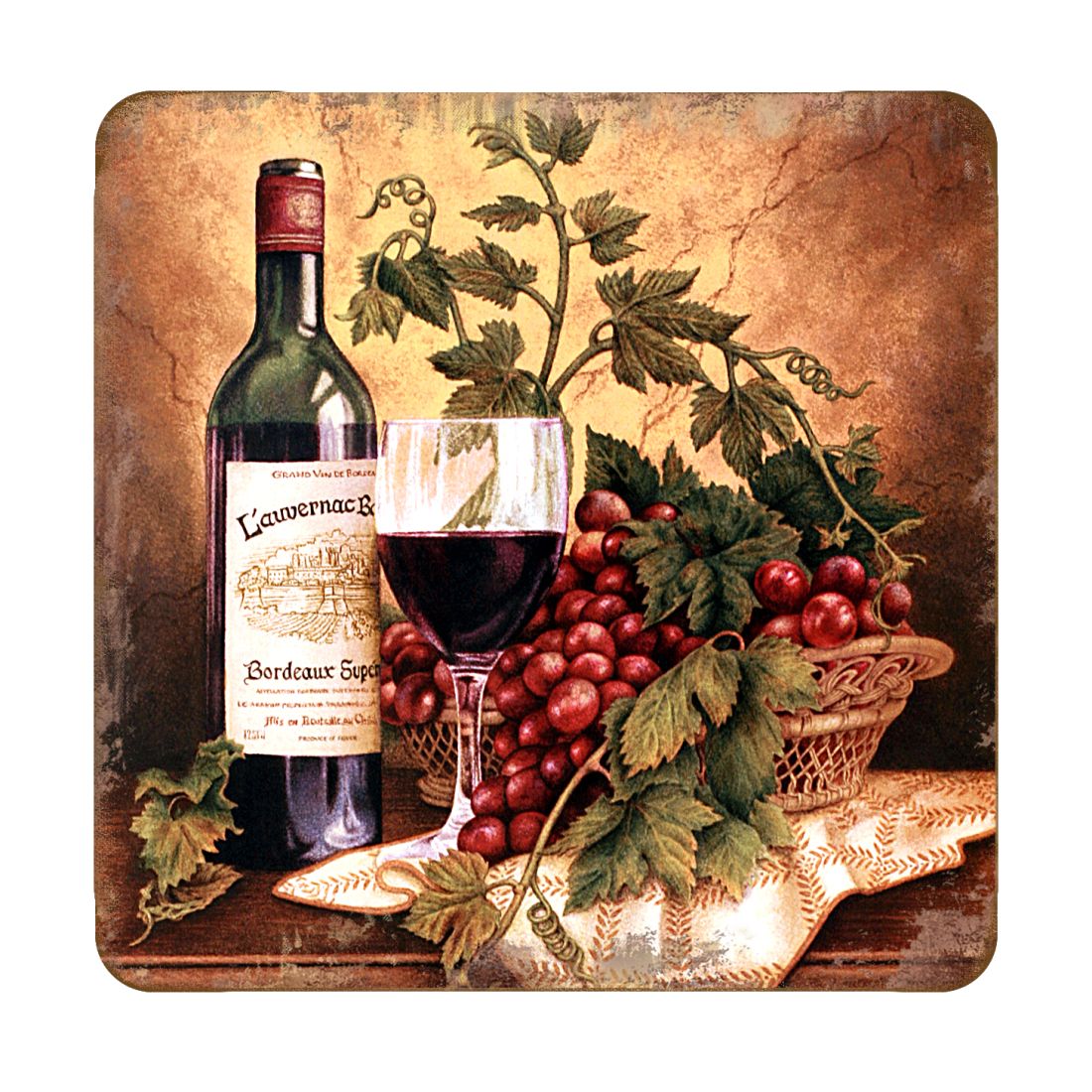 Vine and Grapes Wooden Cork Coasters Gift Set of 4 by Nature Wonders - Nature Wildlife Decor  - 95349-2C-S4
