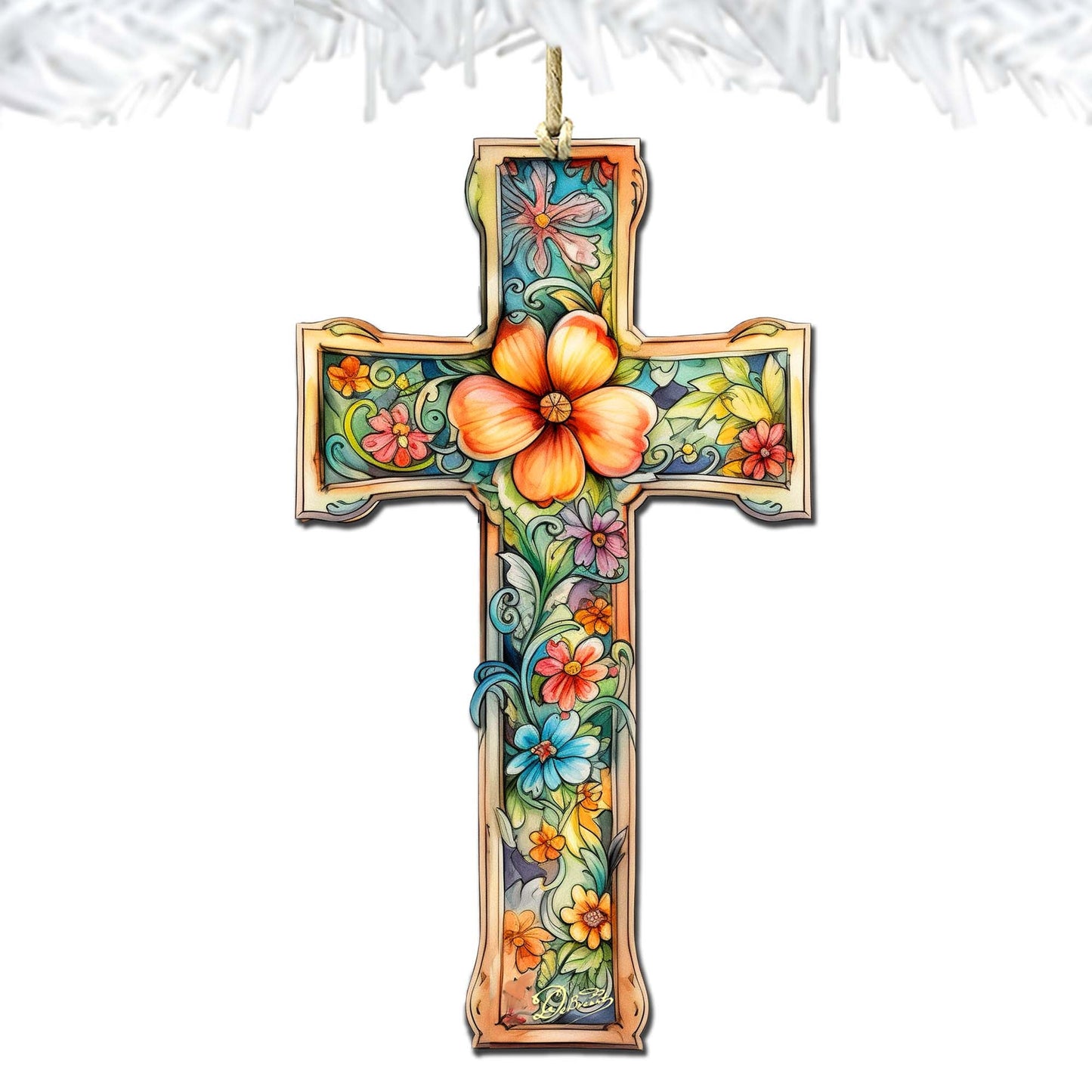 Blossom Cross Wooden Ornaments by G. DeBrekht Easter Spring Decor - 8688165