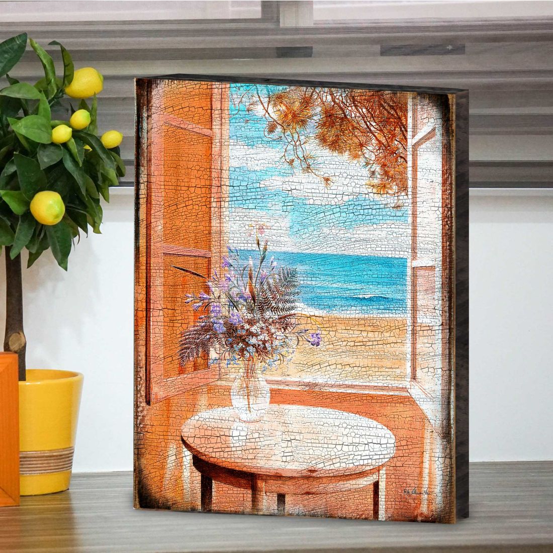 South Perth Window View Wooden Coastal Wall Art by Nature Wonders - Coastal Sea-Life Decor - 95313B