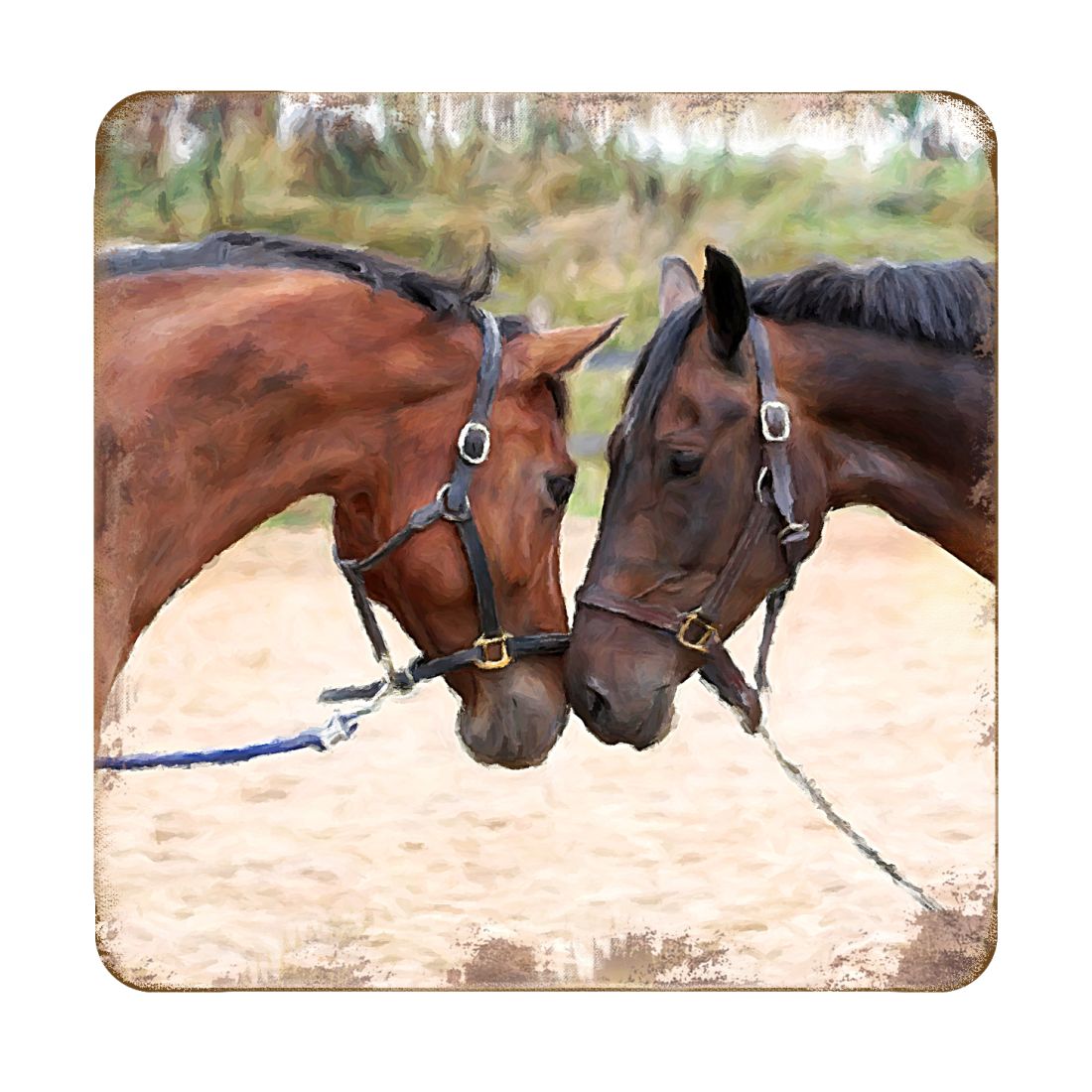 Horses Wooden Cork Coasters Gift Set of 4 by Nature Wonders - Nature Wildlife Decor  - 95370C-S4