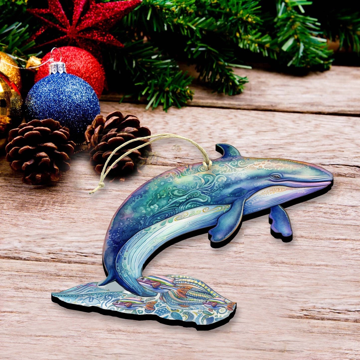 Alaskan Fairy Whale Wooden Ornaments by G.Debrekht - Wildlife Holiday Decor - 8710107-3
