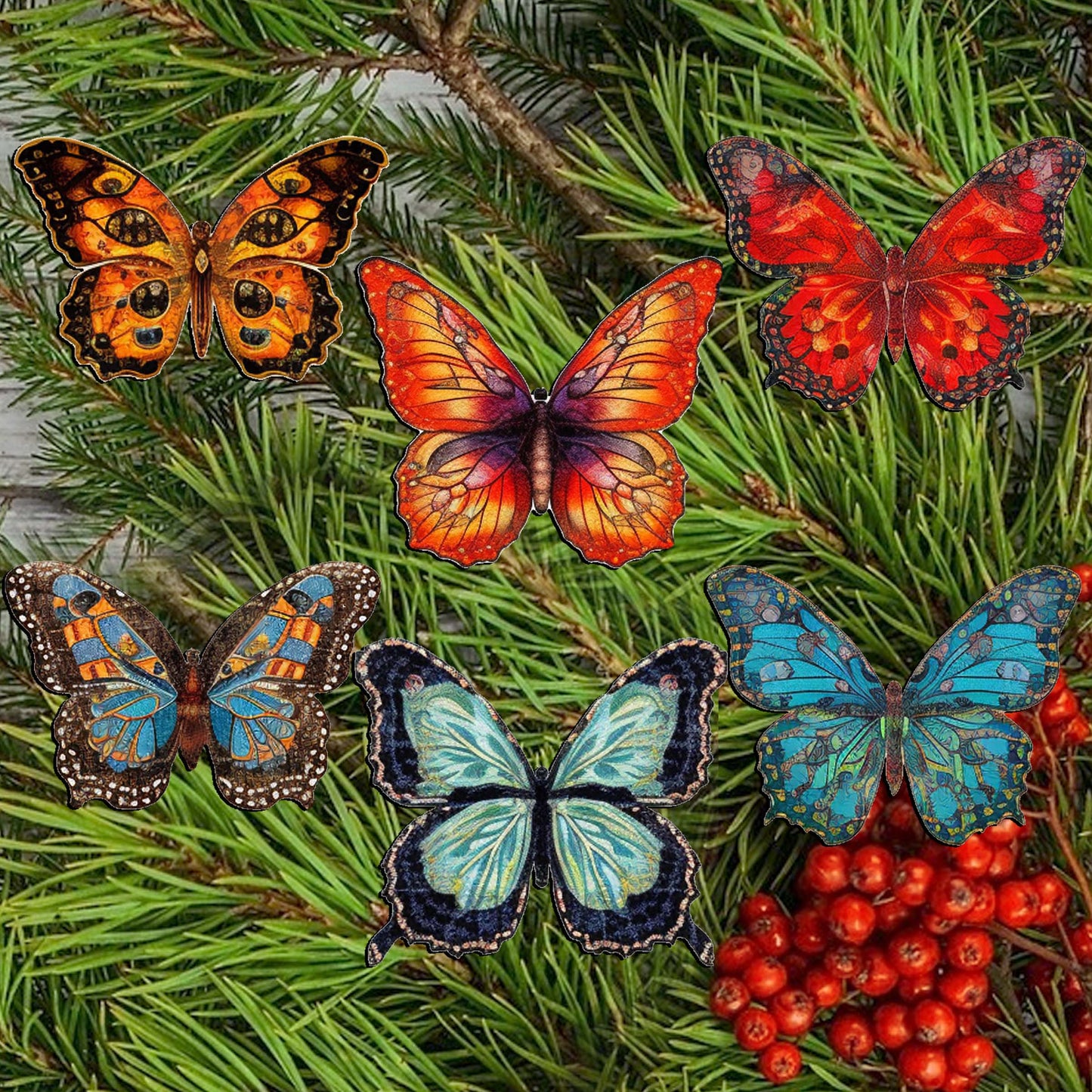 Summer Butterfly Decorative Wooden Clip-on Ornaments of 6 by G. Debrekht - Christmas Decor - 8090012-2C-S6