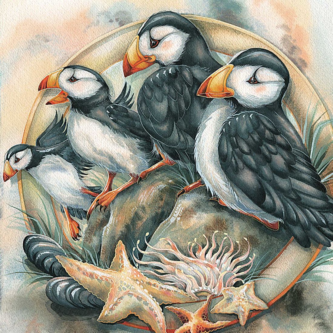 Send in the Clowns Puffins Wooden Wall Art by J. Bergsma - Nature Wildlife Decor - 85922848B-JB