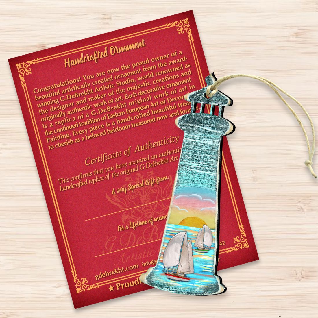 Lighthouse Sailboat Wooden Ornaments by G. DeBrekht - Coastal Holiday Decor - 8198526-2