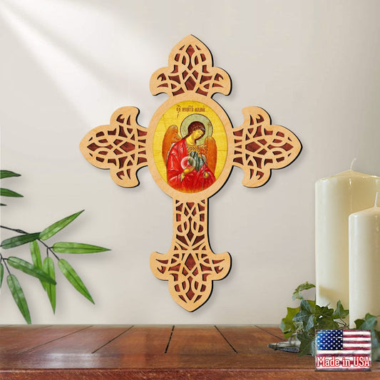 Archangel Michael Pointy Wooden Cross by Museum Icons - Inspirational Icon Decor - 88327