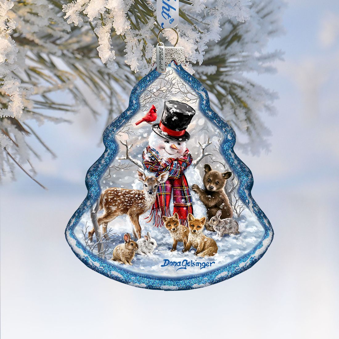 Forest Friends Tree Glass Ornament by D. Gelsinger - Christmas Santa Snowman Decor - 762-109-DG