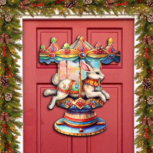 Carousel Bunny Holiday Door Decor  by G. Debrekht - Christmas Decor - 8611026H