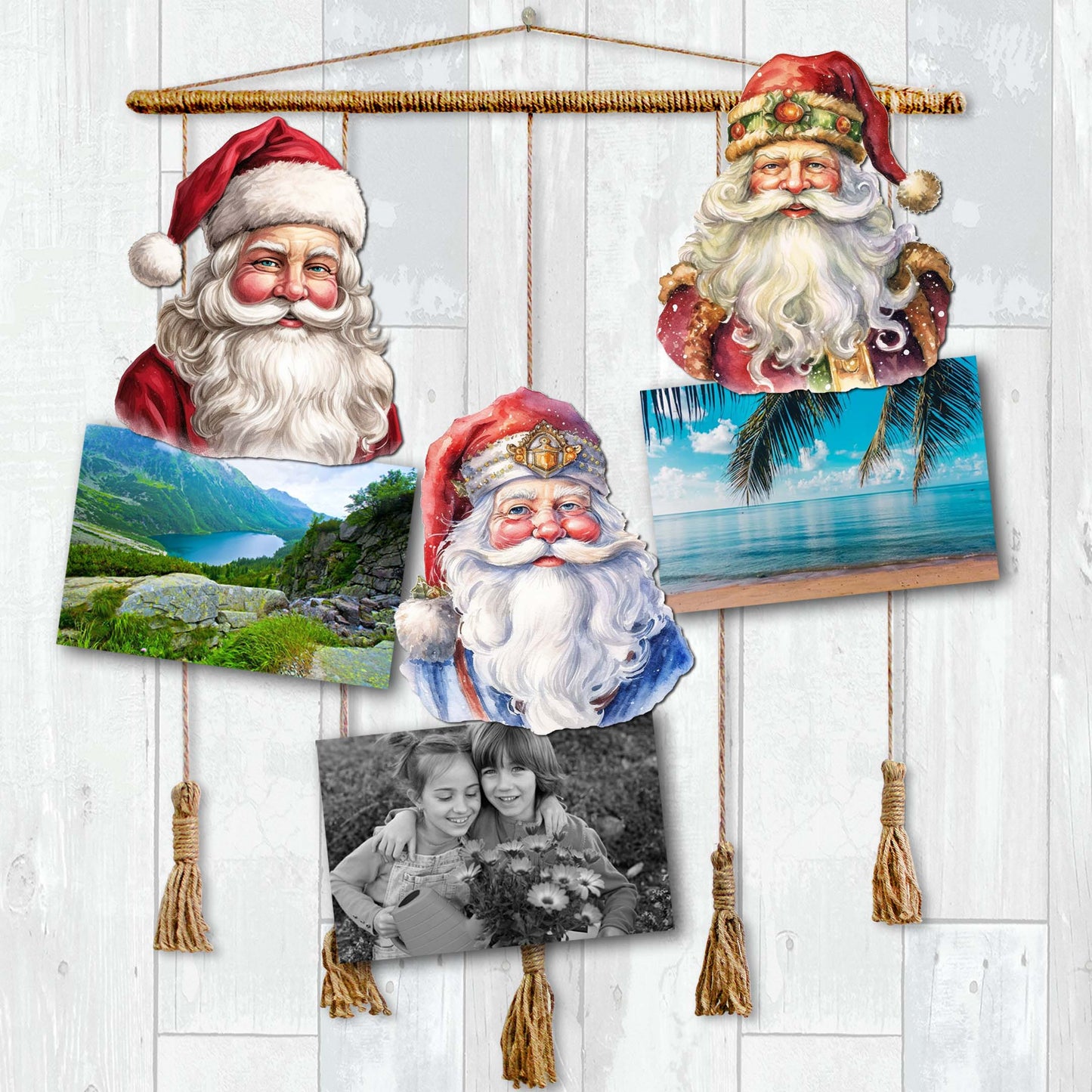 Jolly Santa Faces Decorative Wooden Clip-on Ornaments Set of 3 by G. Debrekht - Christmas Decor - 8091045C-S3