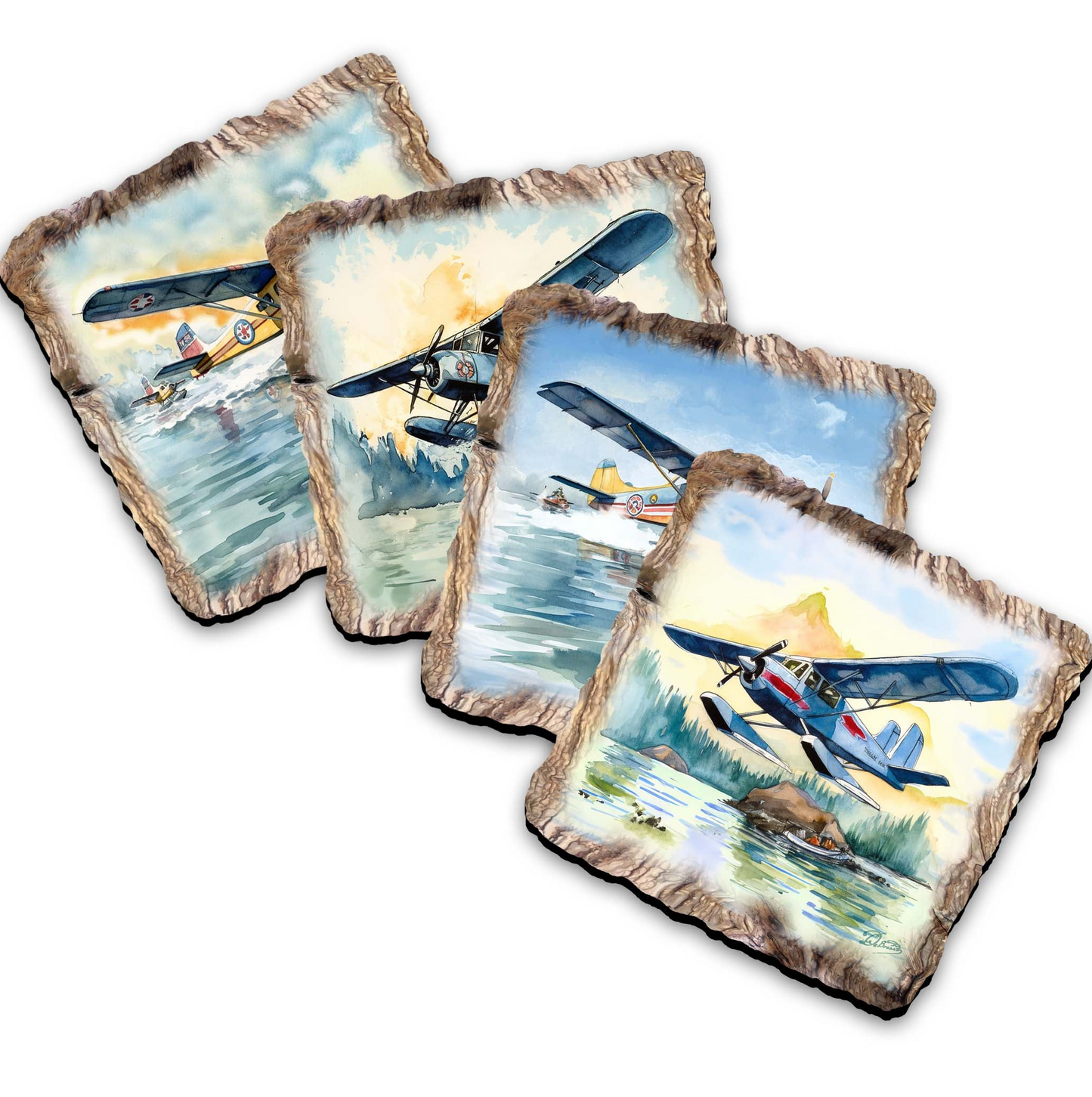 Airplanes Wooden Cork Coasters Gift Set of 4 by Nature Wonders Nature Wildlife Decor  - 95403C-S4