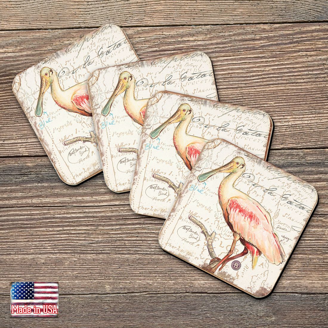 Bird Wooden Cork Coasters Gift Set of 4 by Nature Wonders - Nature Wildlife Decor  - 8198624C-S4