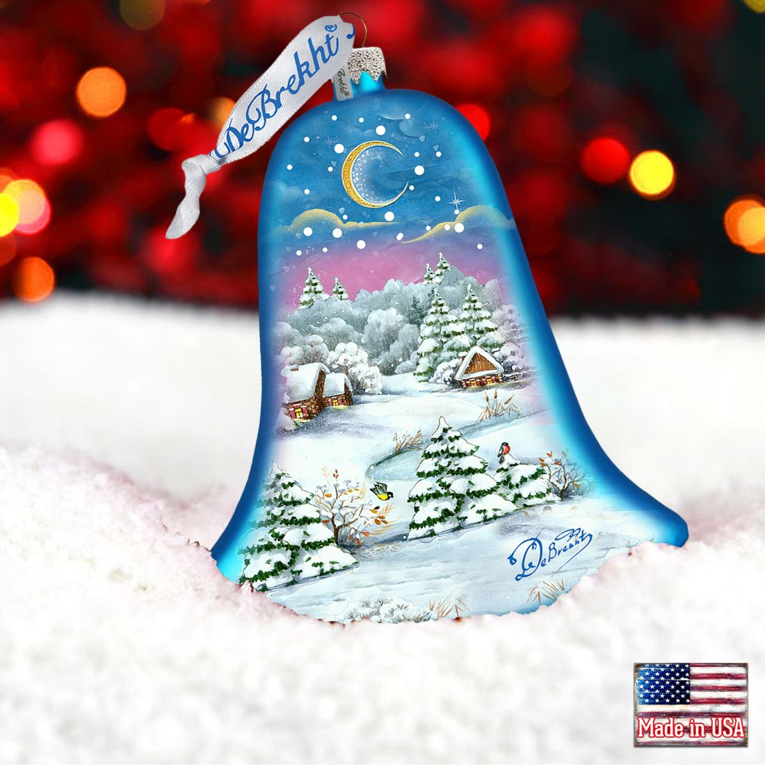 Winter Village Bell Glass Ornament by G. DeBrekht - Christmas Decor - 73141