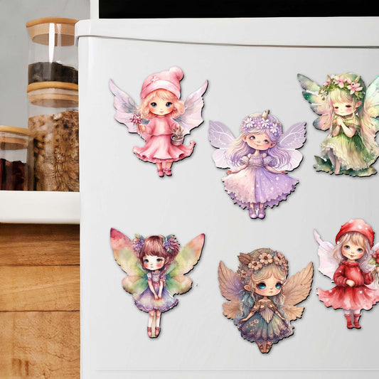 Colorful Fairies Decorative Wooden Magnets Set of 6 by G. Debrekht - Love Family Decor - 8090006G-S6