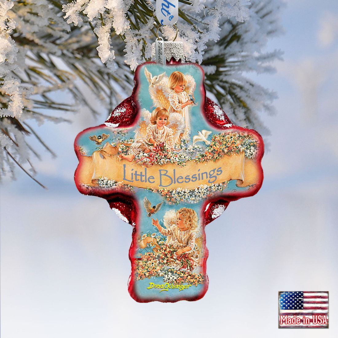 Little Blessings Icon Cross Glass Ornament by D. Gelsinger - Nativity Holiday Decor - 758-023-DG