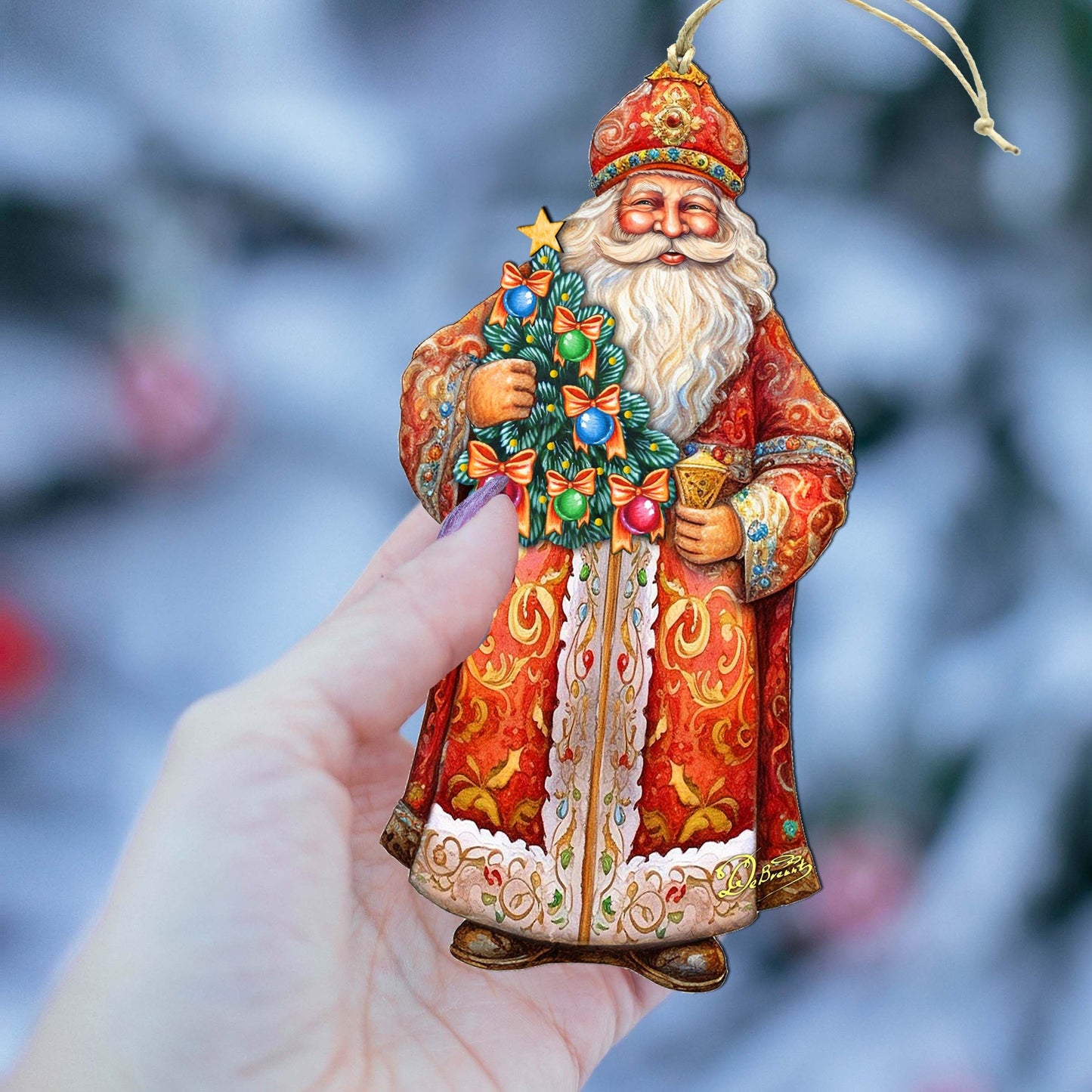 Santa's Tree of Joy Wooden Ornaments by G. Debrekht - Christmas Santa Snowman Decor - 8691418