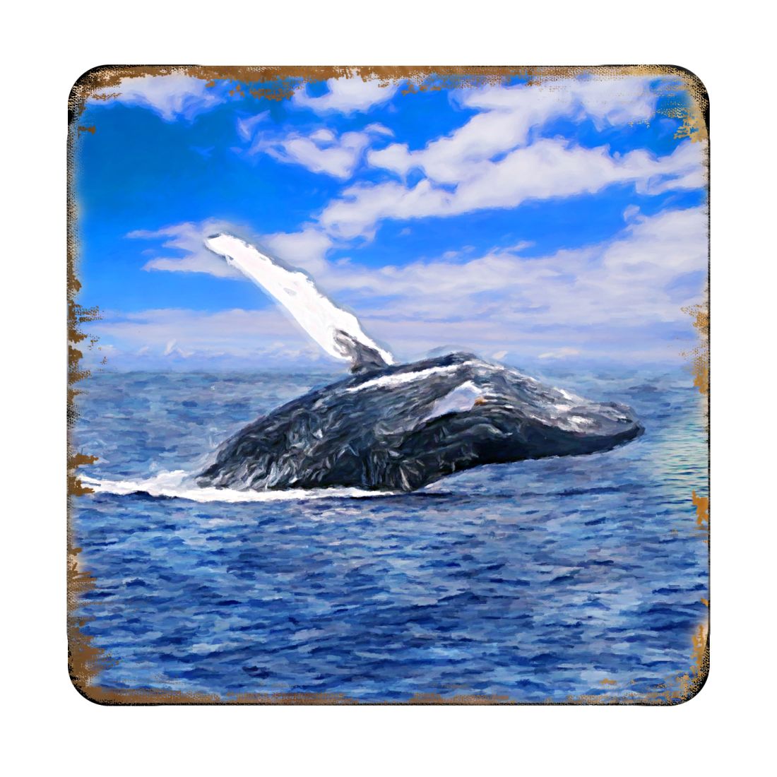 Whale Coastal Wooden Cork Coasters Gift Set of 4 by Nature Wonders - Coastal Sea-Life Decor - 95257C-S4