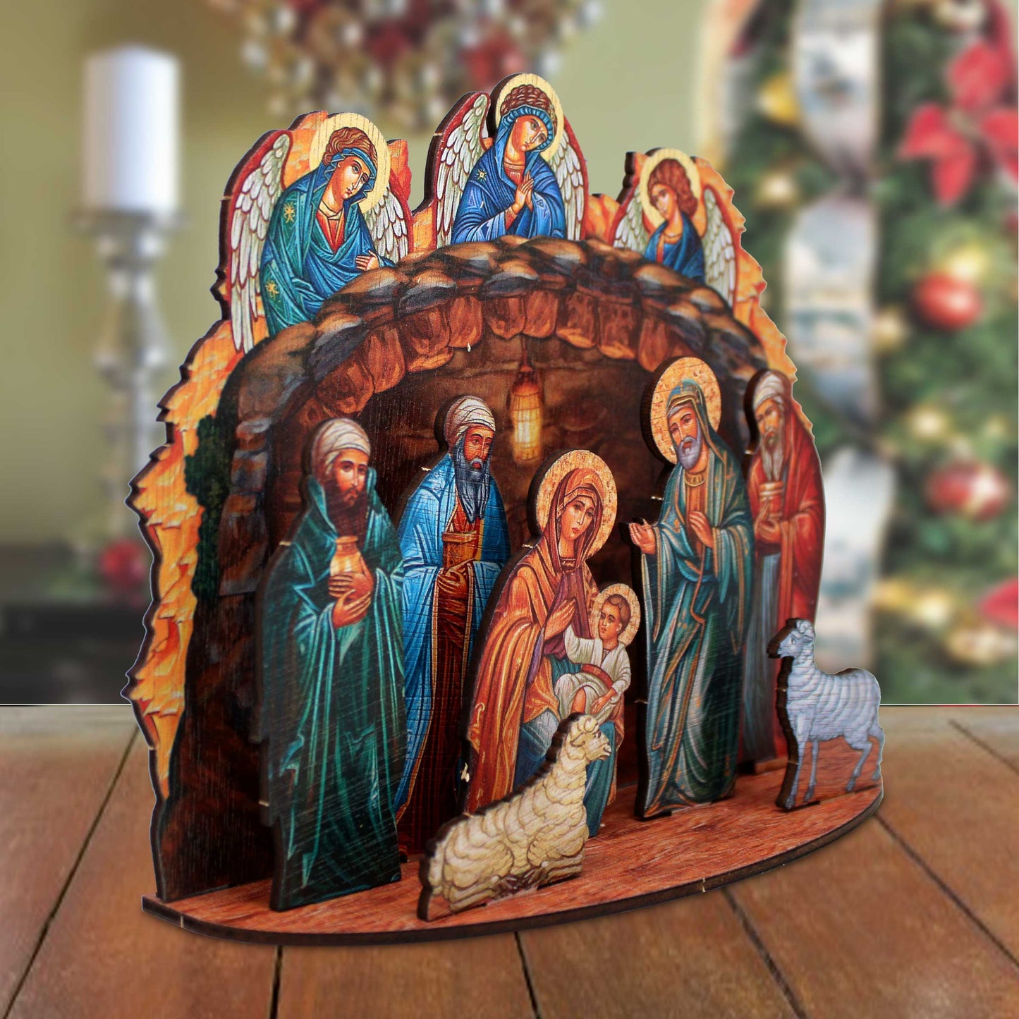 Orthodox Nativity Scene with Angels Decorative Village Set by G. Debrekht Nativity Holiday Decor - 852762