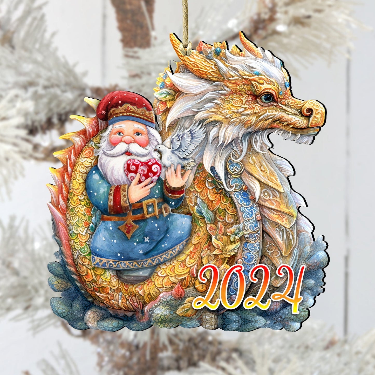 Santa with Dragon Wooden Ornaments by G. Debrekht Christmas Decor - 8611088-24
