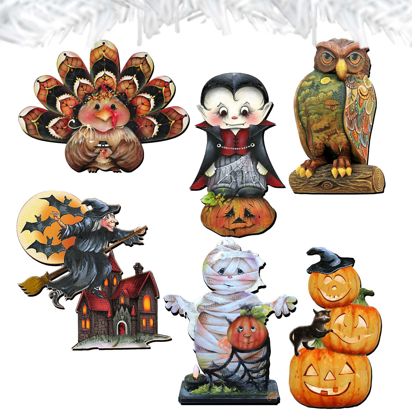 Happy Halloween Decorative Wooden Clip-on Ornaments Set of 6 by Jamie Mills-Price and G. Debrekht - Halloween Decor - 8090135C-S6