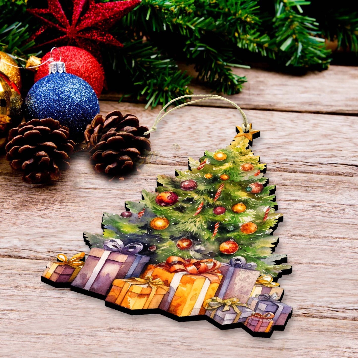 Christmas Tree Decorative Wooden Ornaments Set of 3 by G. Debrekht - Christmas Decor - 8091044-S3