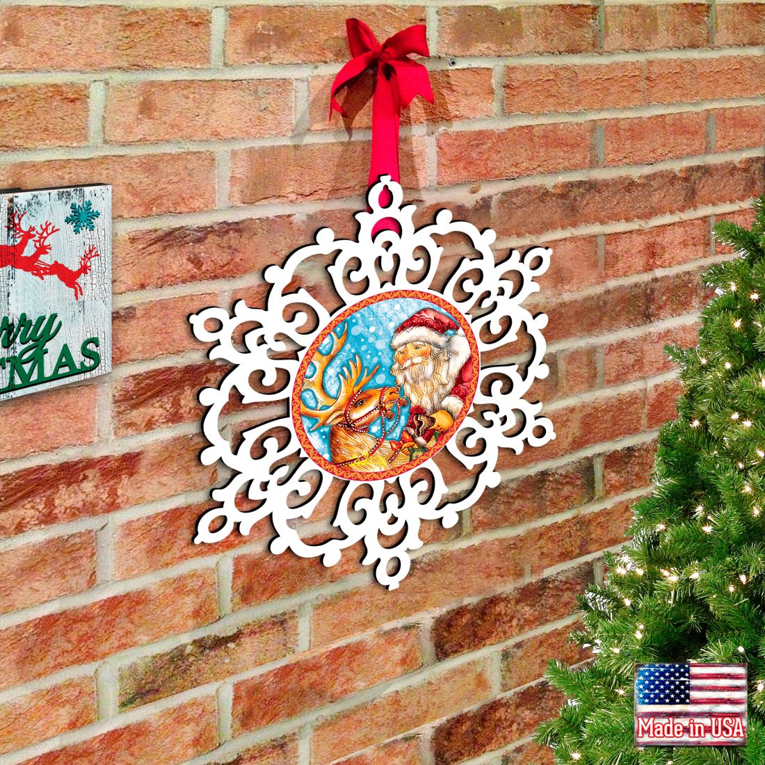 Reindeer Ride Snowflake Door Decor by G. DeBrekht - Christmas Santa Snowman Decor - 8141151H